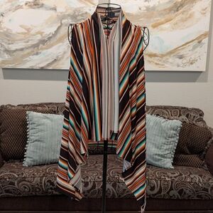 Striped Multicolor Open Front Cardigan Vest